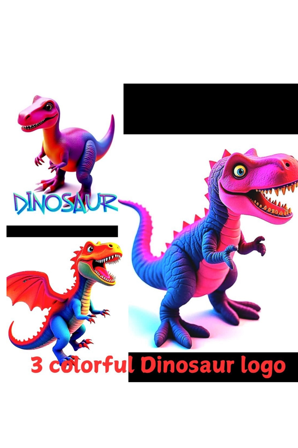 3 Colourful Dinosaur logo pinterest preview image.