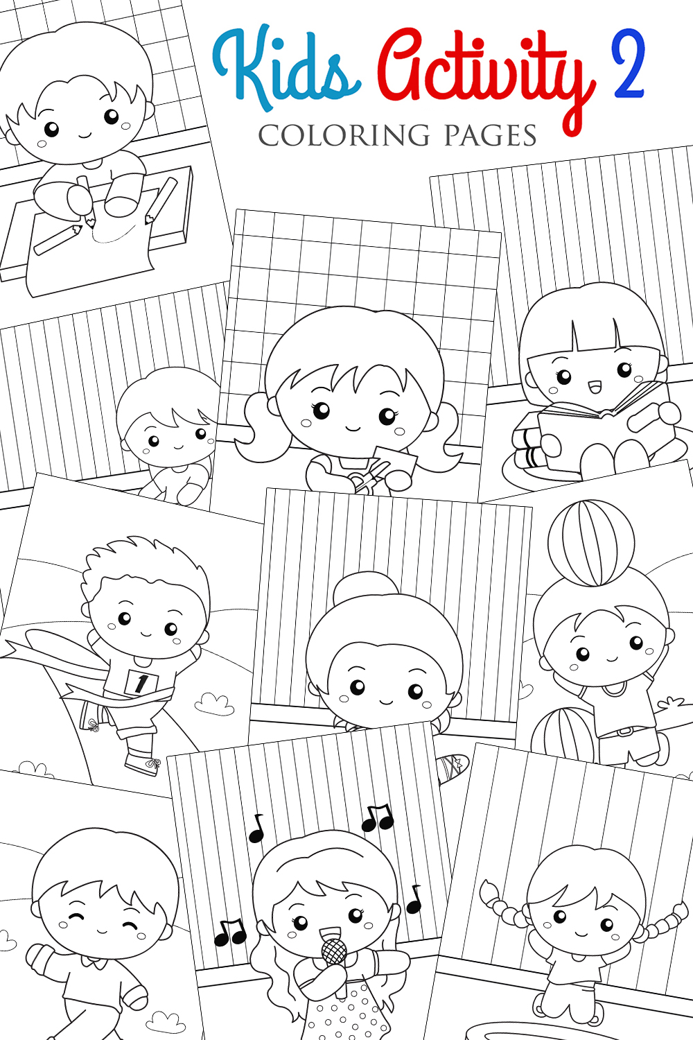 Cute Kids Activity Girl Boy Daily Routine Sport Reading Book Trampoline Playing Ball Crafting Music Singing Singer Watching Televisioon Relax Ballerina Ballet Drawing Learning Studying Study School Winner Champion Running Walking Cartoon Coloring ACtivity for Kids and Adult pinterest preview image.