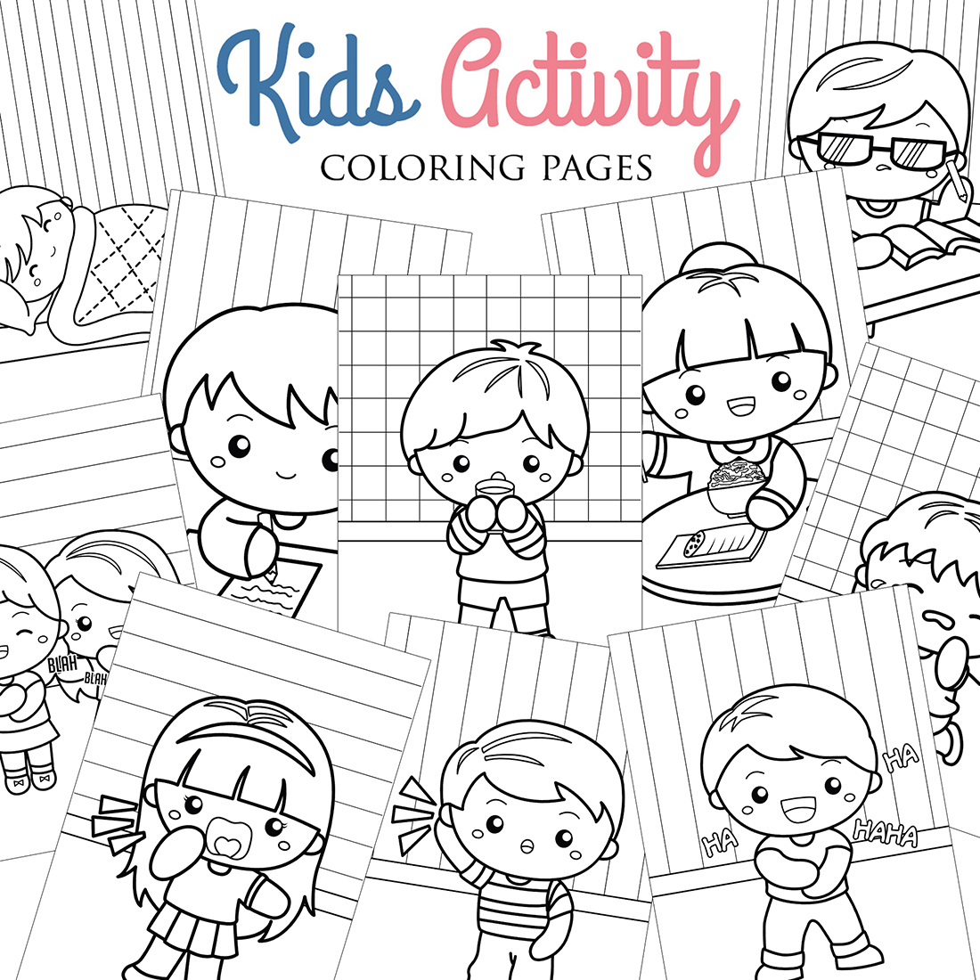 Cute Kids Activity Girl Boy Daily Routine Expression Laughing Happinnes Conversation Communication Talking Sleeping Calling Yelling Angry Crying Sad Upset Listening Studying Learning Writting Drawing Learning Drinking Eating School Cartoon Coloring Acttivity for Kids and Adult cover image.