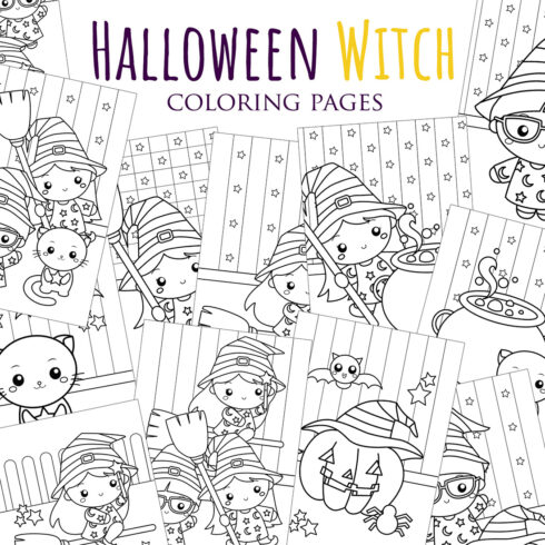 Cute Halloween Witch Girl Kids Costume Character Animal Cat Spider Bat Hot Pot Potion Ornaments Accessories Party Celebration Cartoon Coloring Activity for Kids and Adult cover image.