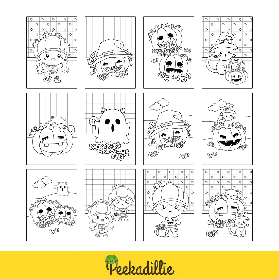 Cute Halloween Pumpkin Costume Character Kids Ornaments Accessories Party Celebration Cartoon Coloring Activity for Kids and Adult preview image.