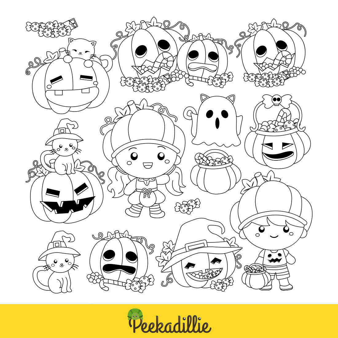 Cute Halloween Pumpkin Costume Character Kids Ornaments Accessories Party Celebration Cartoon Digital Stamp Outline preview image.