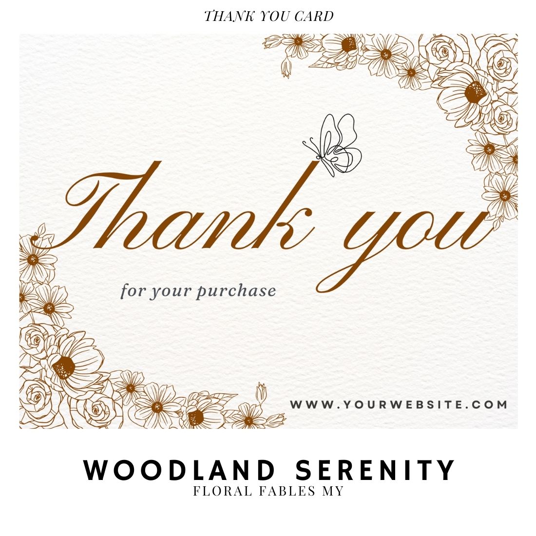 Thank you card Woodland Serenity, Business Branding Card, Digital Canva Template, Printable and Editable cover image.