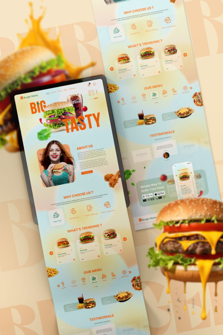 BURGER MANIA is a glassmorphism-inspired landing page UI kit design ...