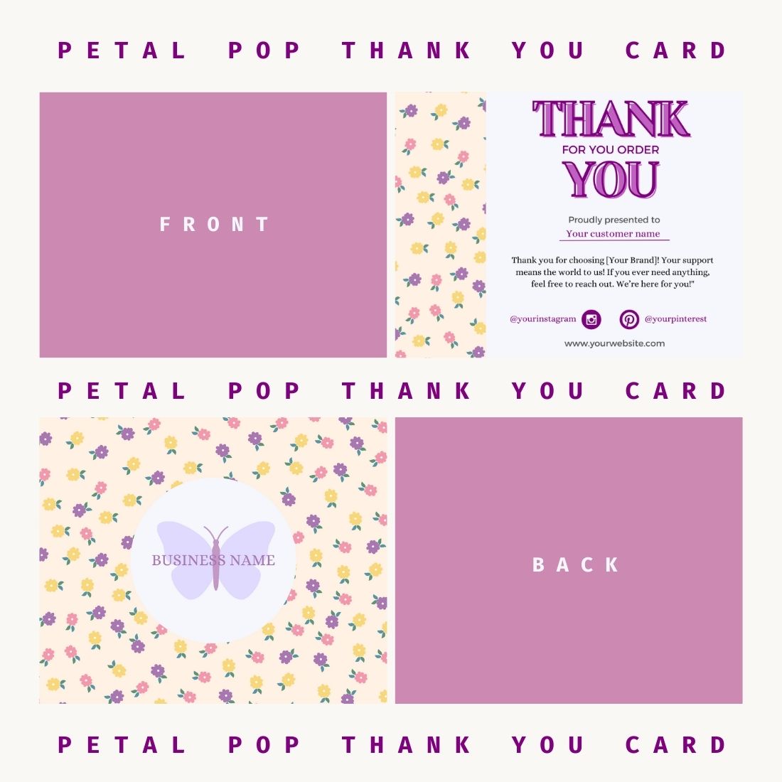 Thank you card Petal Pop, Business Branding Card, Digital Canva Template, Printable and Editable cover image.