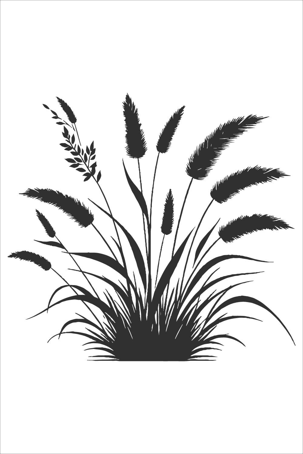 Silhouette of grass art design in black and white pinterest preview image.