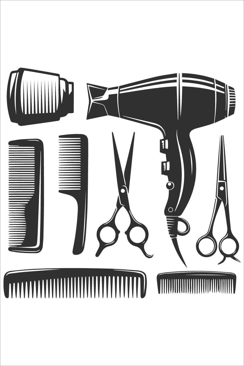 A set of barber tools arranged on a white background pinterest preview image.