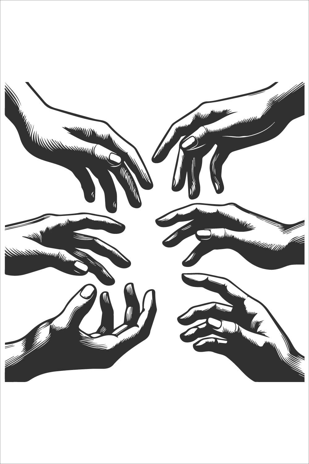 A set of silhouette hands design pinterest preview image.