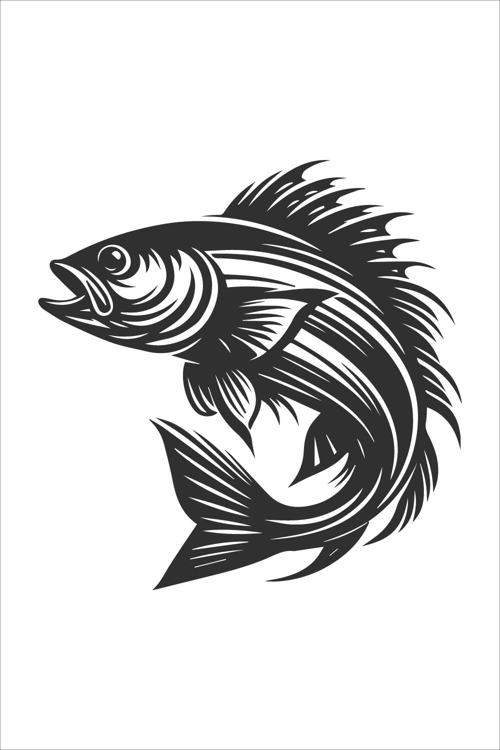 Bold line art and silhouette design of a Fish pinterest preview image.