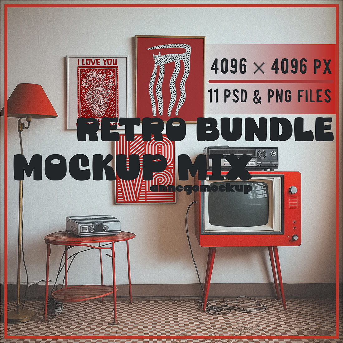 11 Retro Bundle Mockup Mix | Vintage Vibes | 11 PSD & PNG Files | 4096 x 4096 PX preview image.