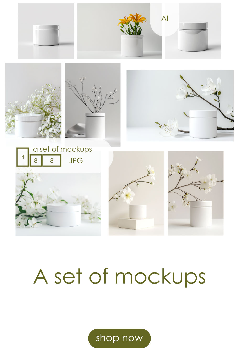 A set of mockups in cosmetic jars pinterest preview image.