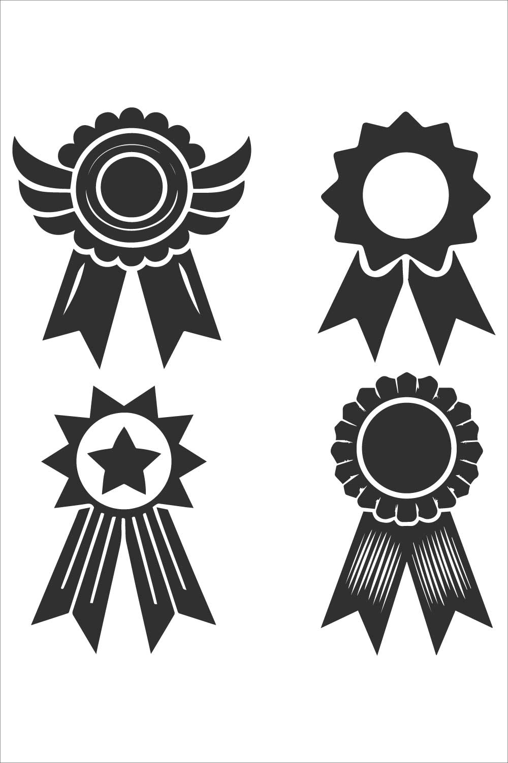 A black silhouette of a classic award ribbon on a plain white background pinterest preview image.