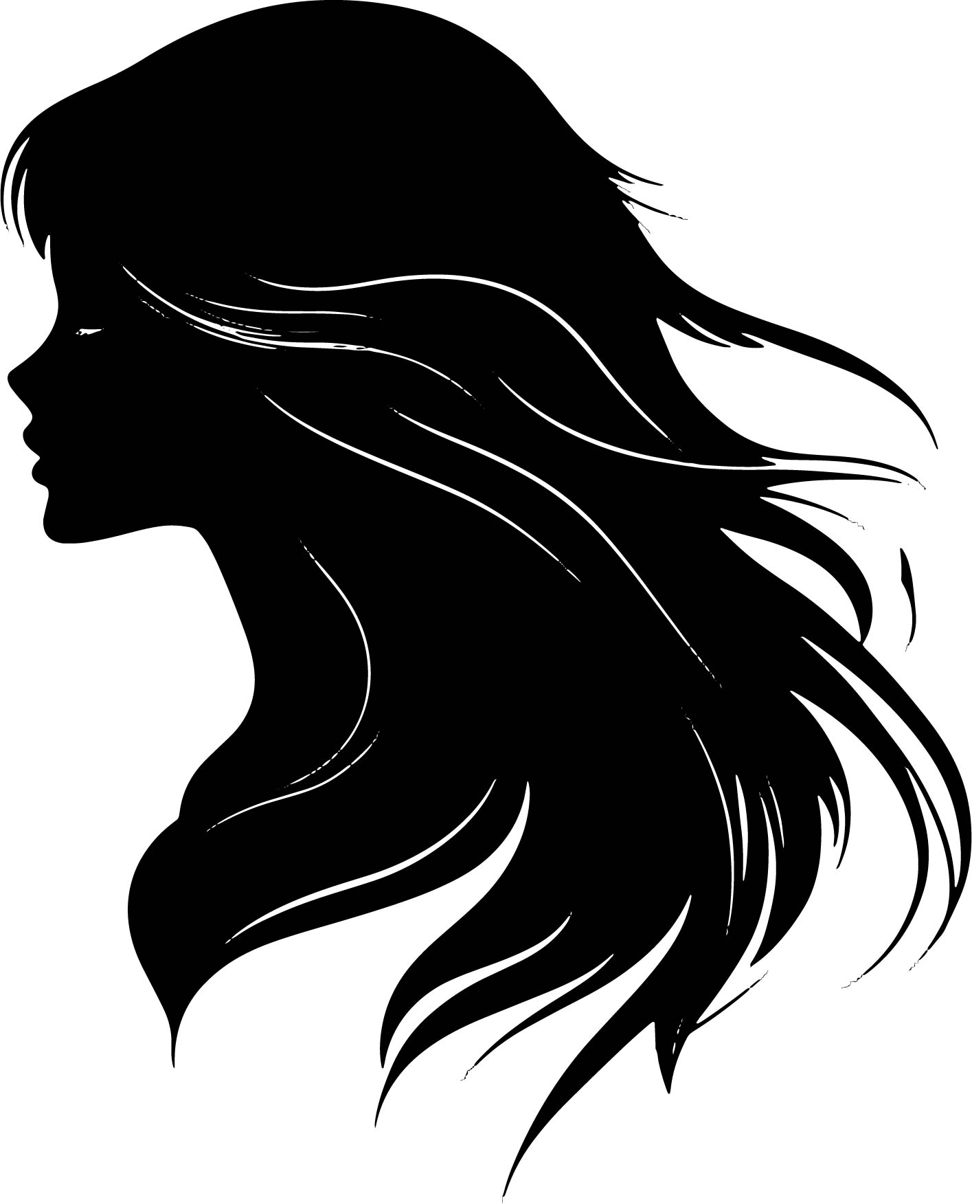 a minimalist silhouette of a girl with flowing 838