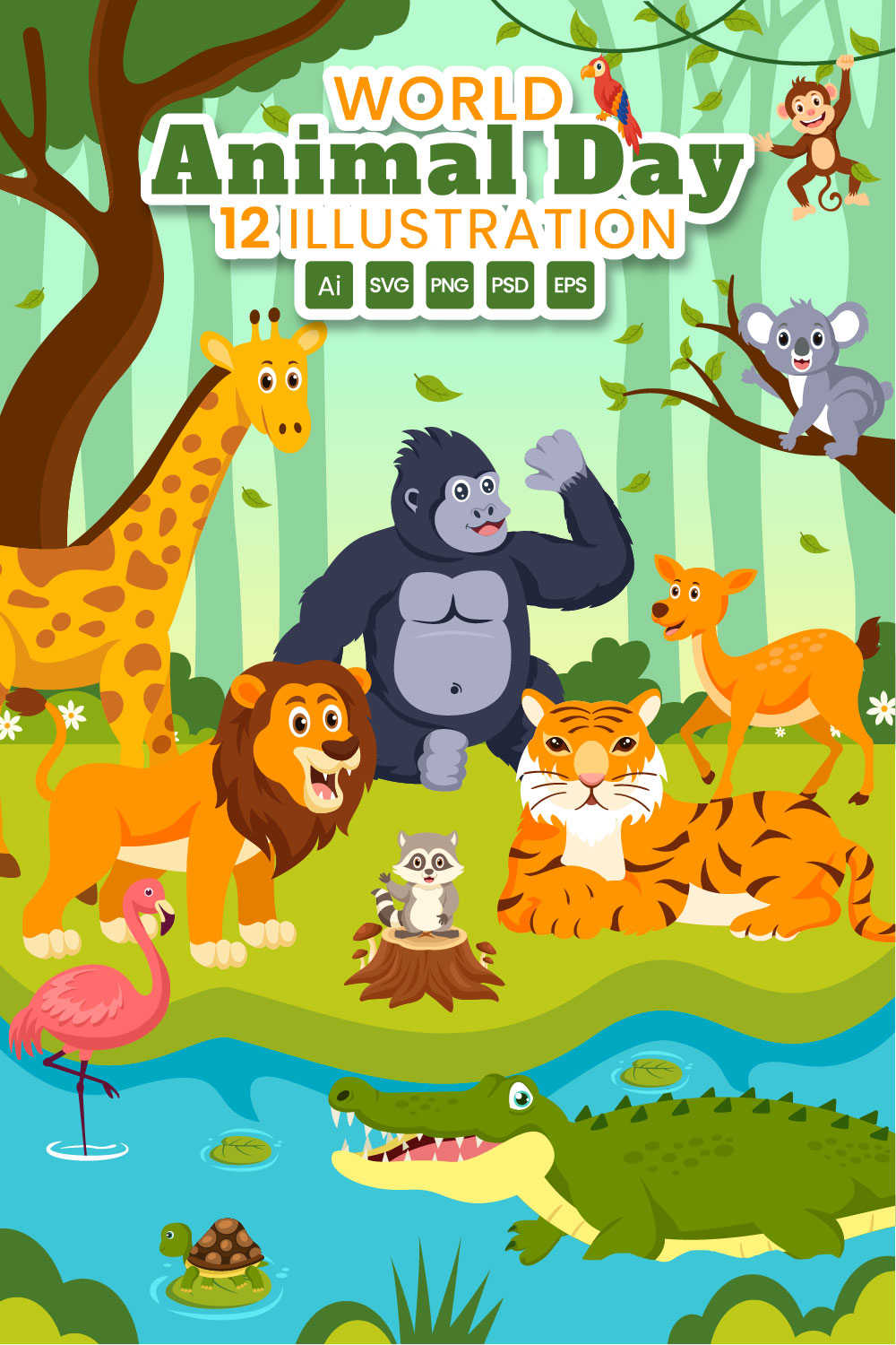 12 World Animal Day Illustration pinterest preview image.