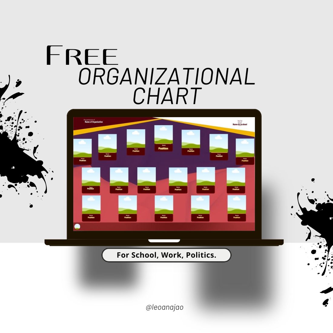 Organizational Chart Editable Free Canva Template preview image.