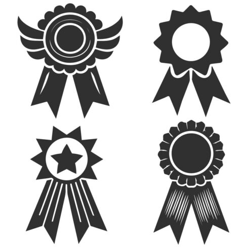 A black silhouette of a classic award ribbon on a plain white background cover image.