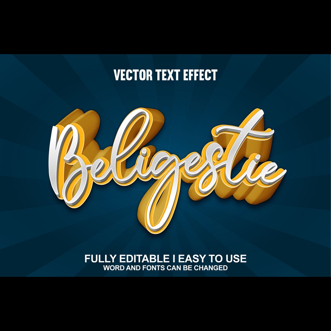 Fully Editable Vector 3D Text Effect preview image.