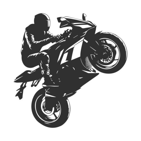 Motorcyclist performing a wheelie on a sports bike cover image.