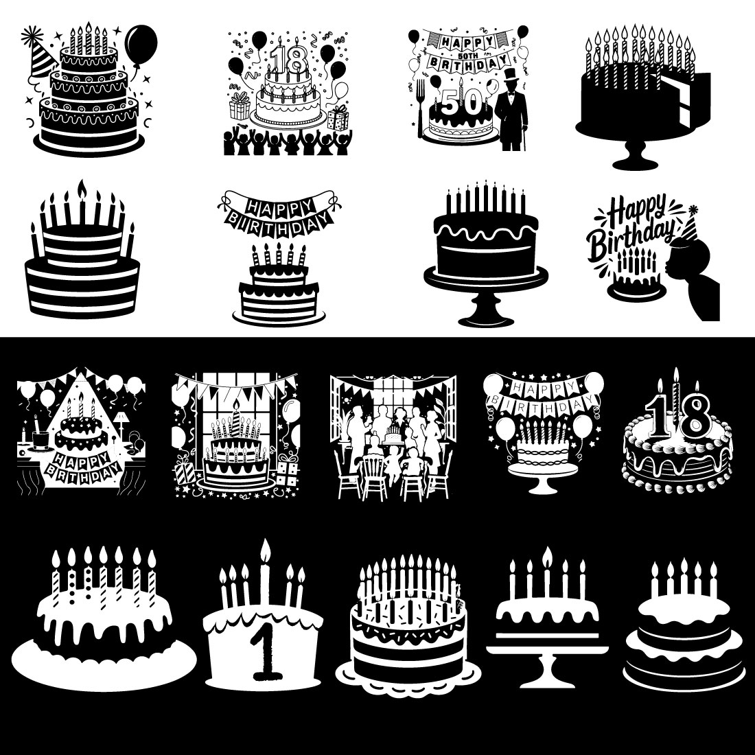 Birthday vector silhouette preview image.