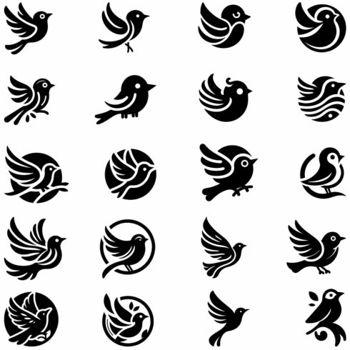 Set of silhouettes of blue birds icon cover image.