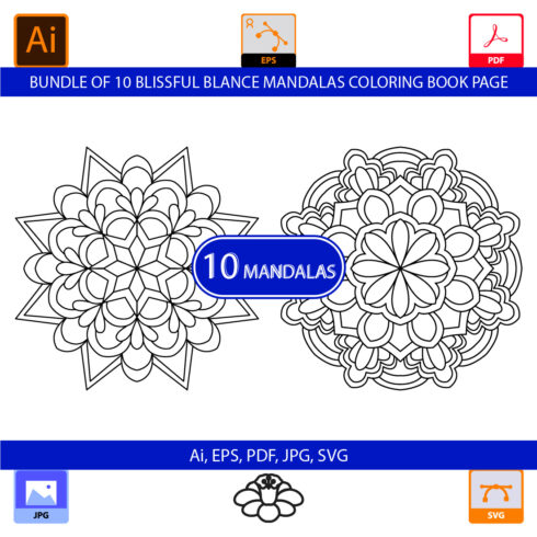 Bundle of 10 Blissful Balance Mandalas Coloring Book Page cover image.