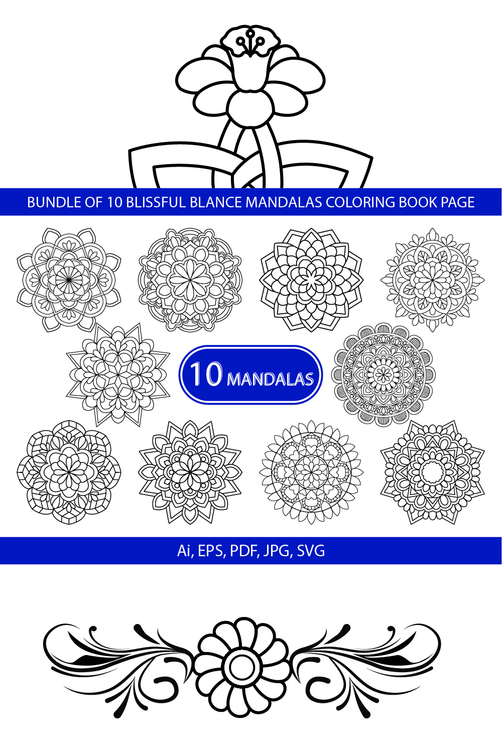 Bundle of 10 Blissful Balance Mandalas Coloring Book Page pinterest preview image.