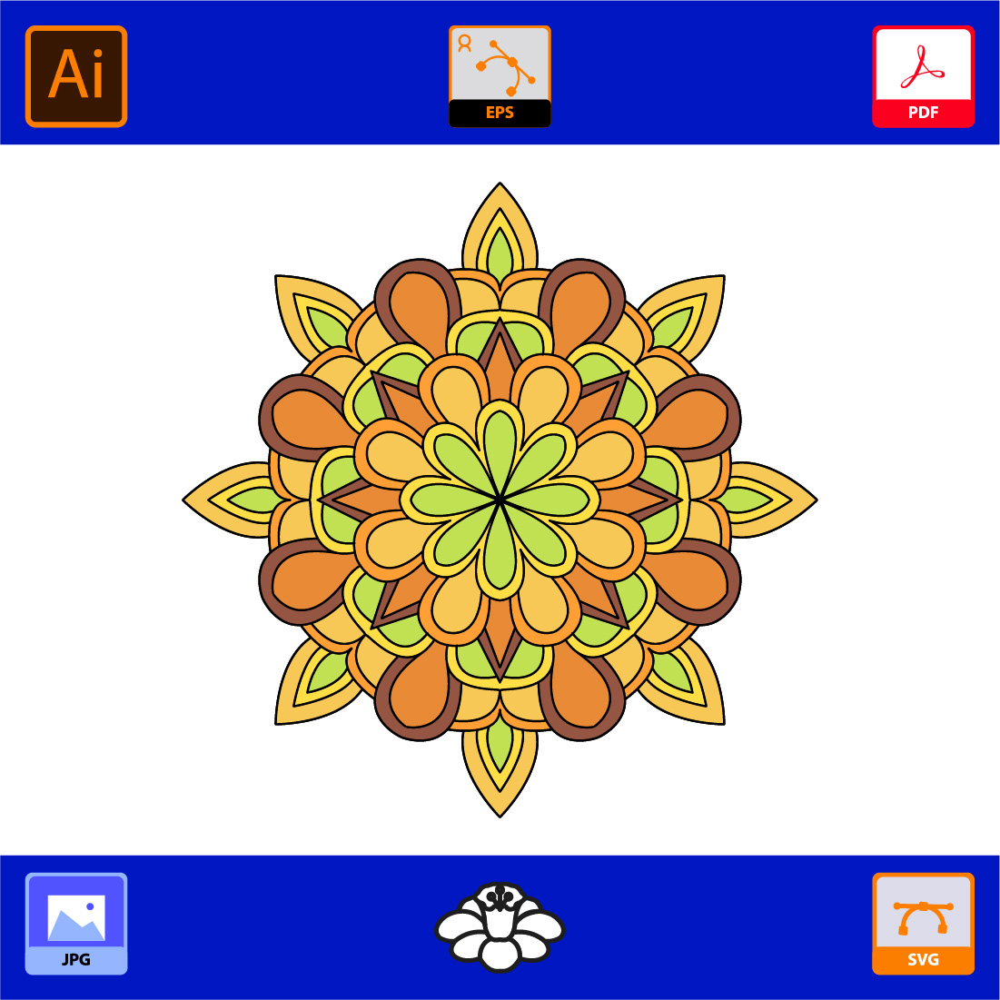 Bundle of 10 Cosmic floral Mandalas Coloring Book Page preview image.