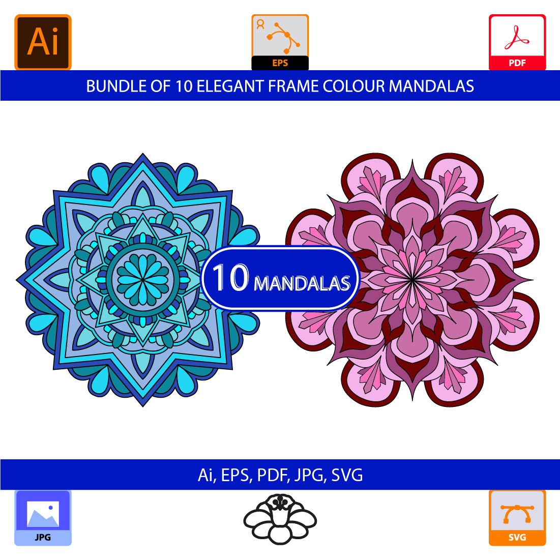 Bundle of 10 Elegant frame Color Mandalas cover image.