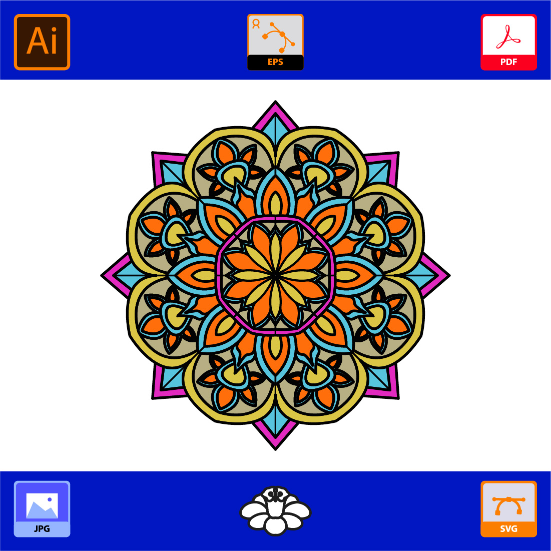 Bundle of 10 Enigmatic floral Mandalas Coloring Book Page preview image.