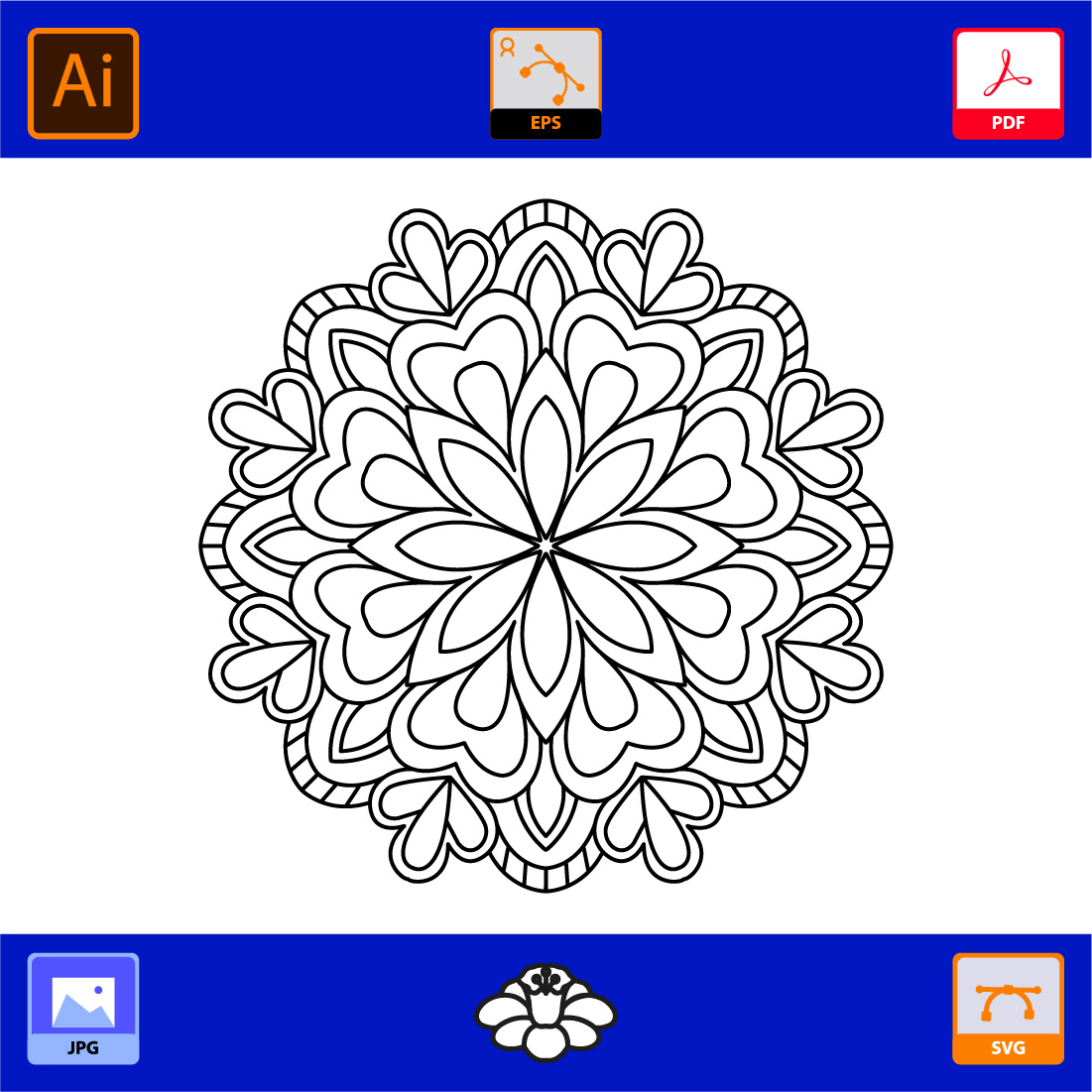 Bundle of 10 mindfulness Mandalas Coloring Book Page preview image.