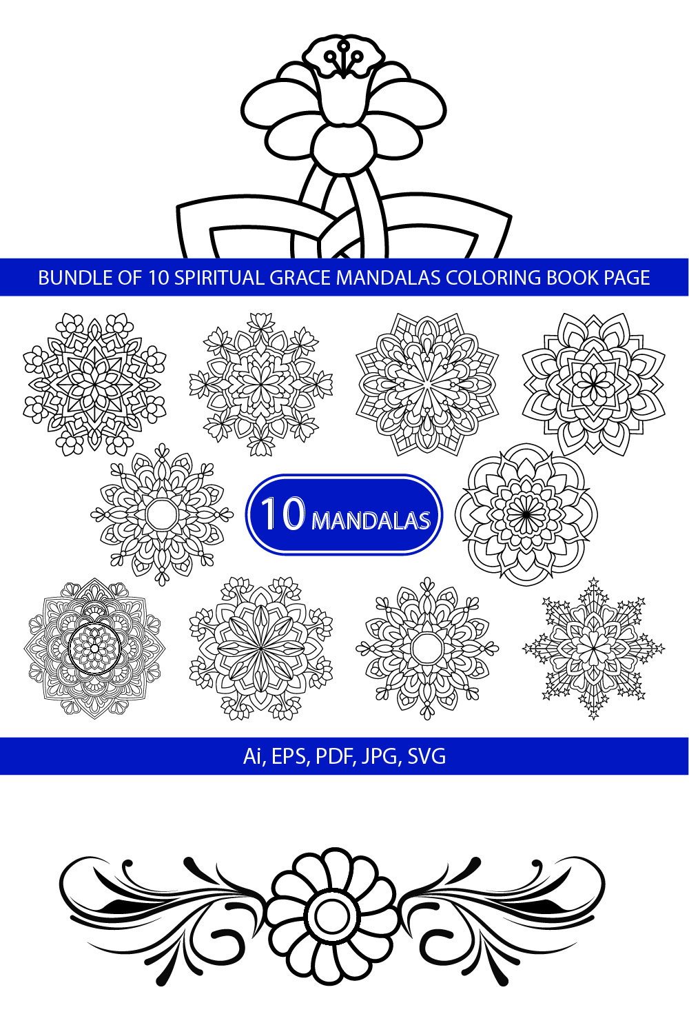 Bundle of 10 Spiritual Grace Mandalas Coloring Book Page pinterest preview image.