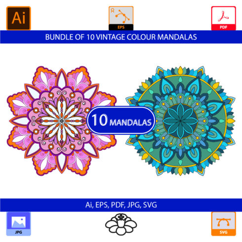 Bundle of 10 Vintage Color Mandalas cover image.