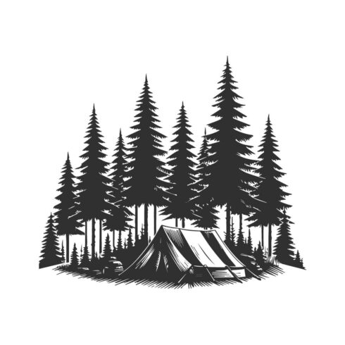 Silhouette camping tent illustration on a white background cover image.