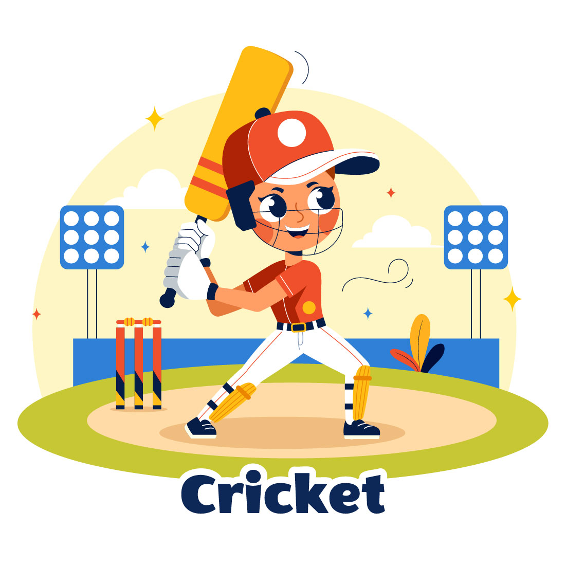 9 Cricket Player Illustration preview image.