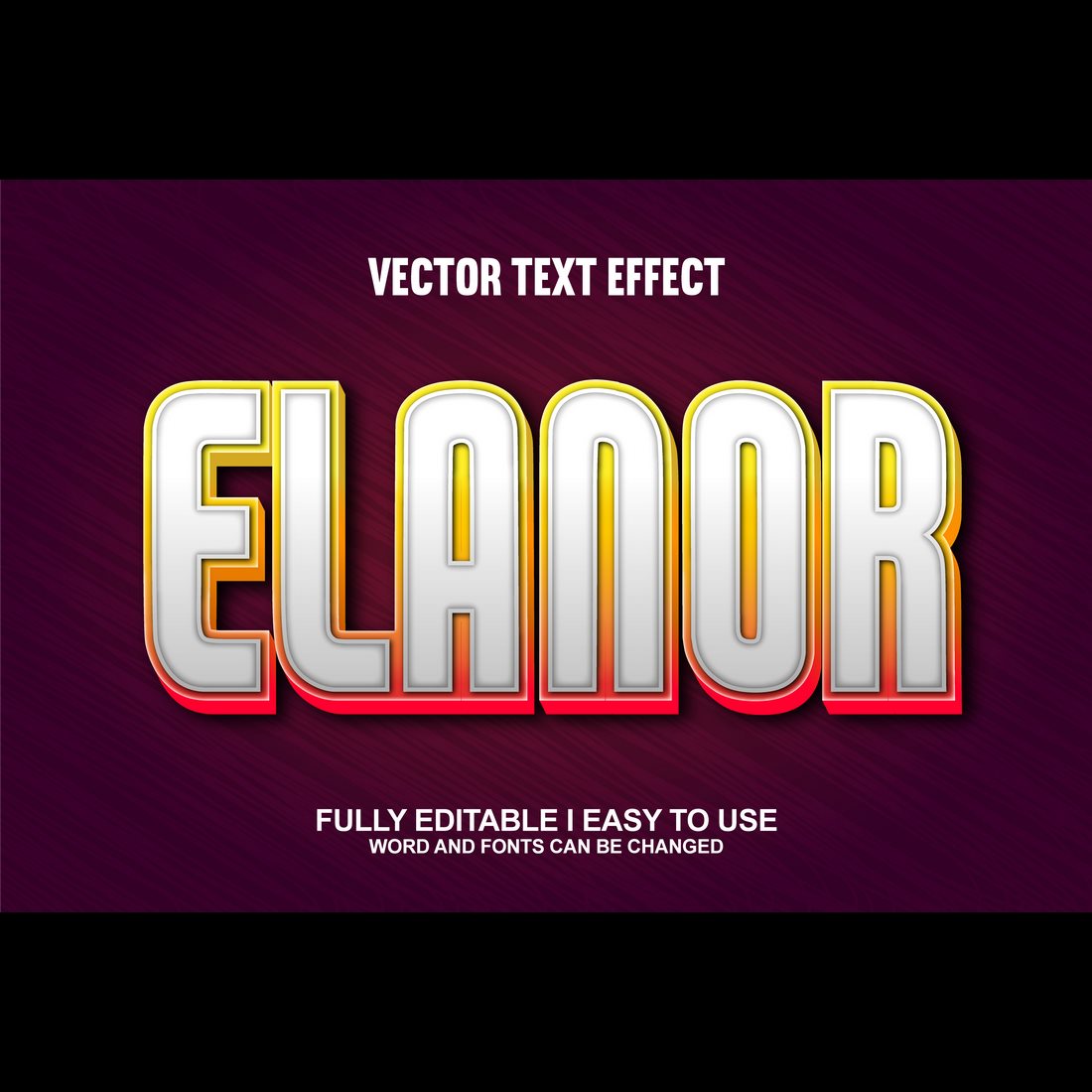 Fully Editable Vector 3D Text Effect preview image.