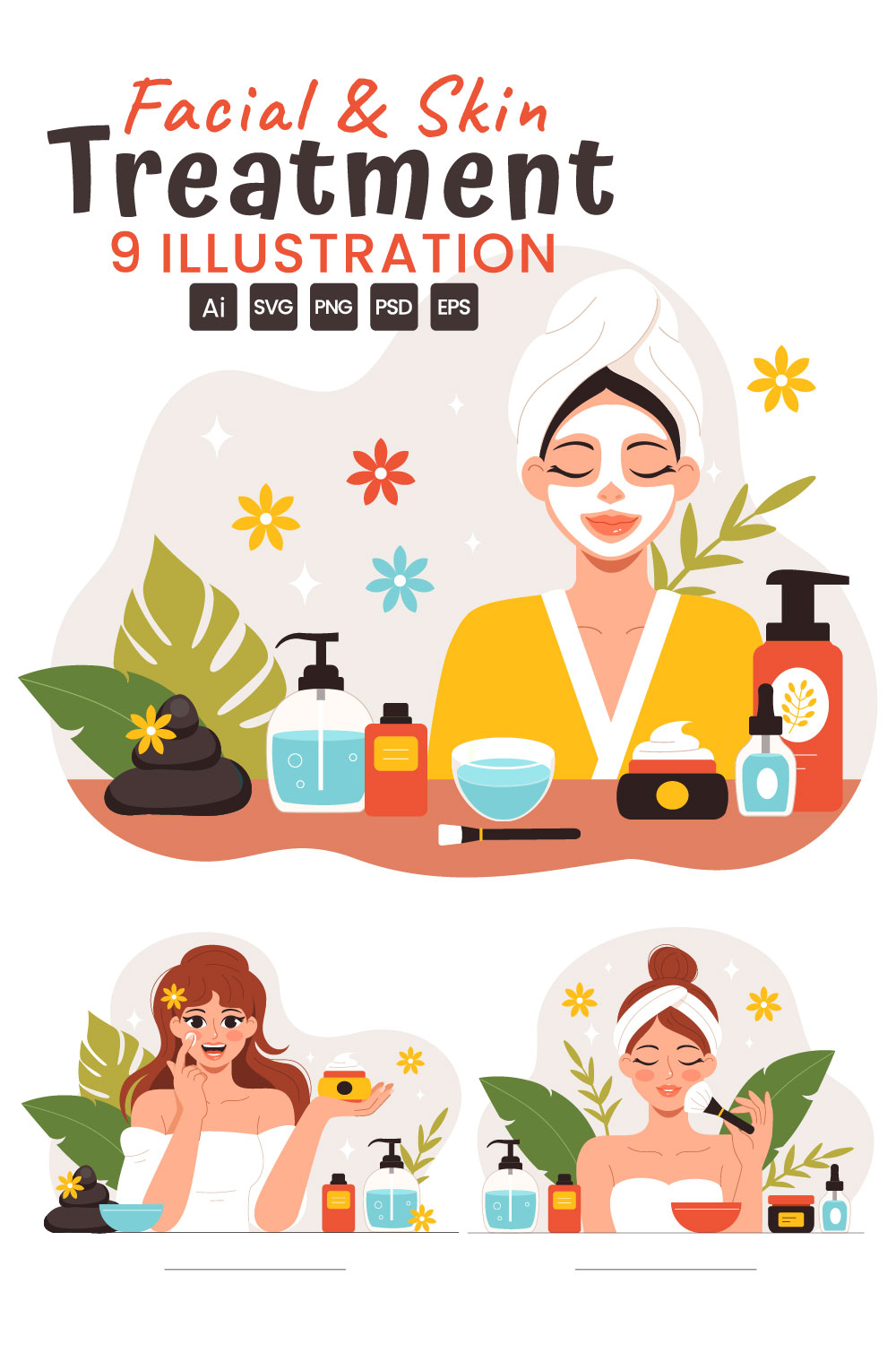 9 Facial and Skin Treatment Illustration pinterest preview image.