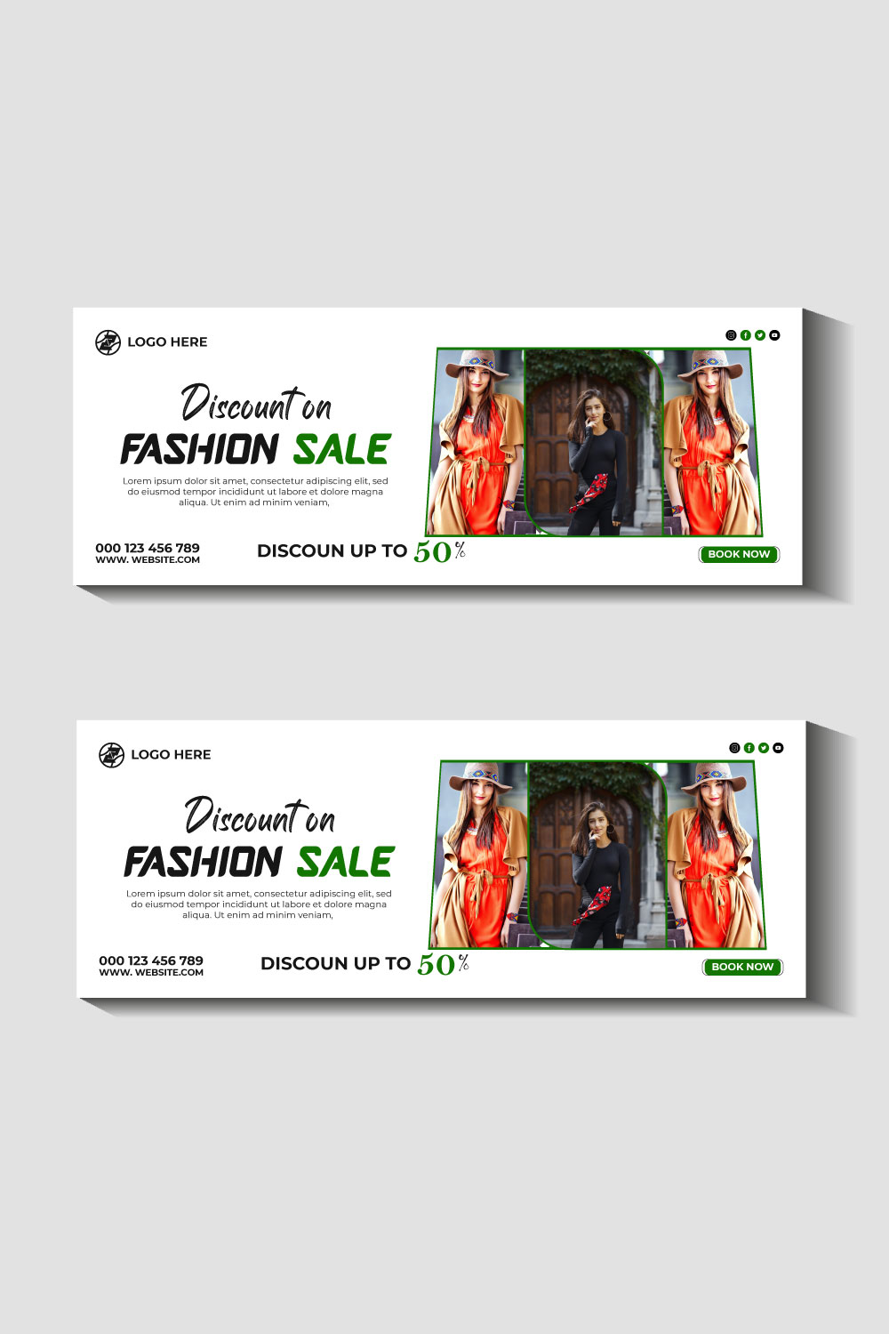 fashion sale social media post and web banner template pinterest preview image.