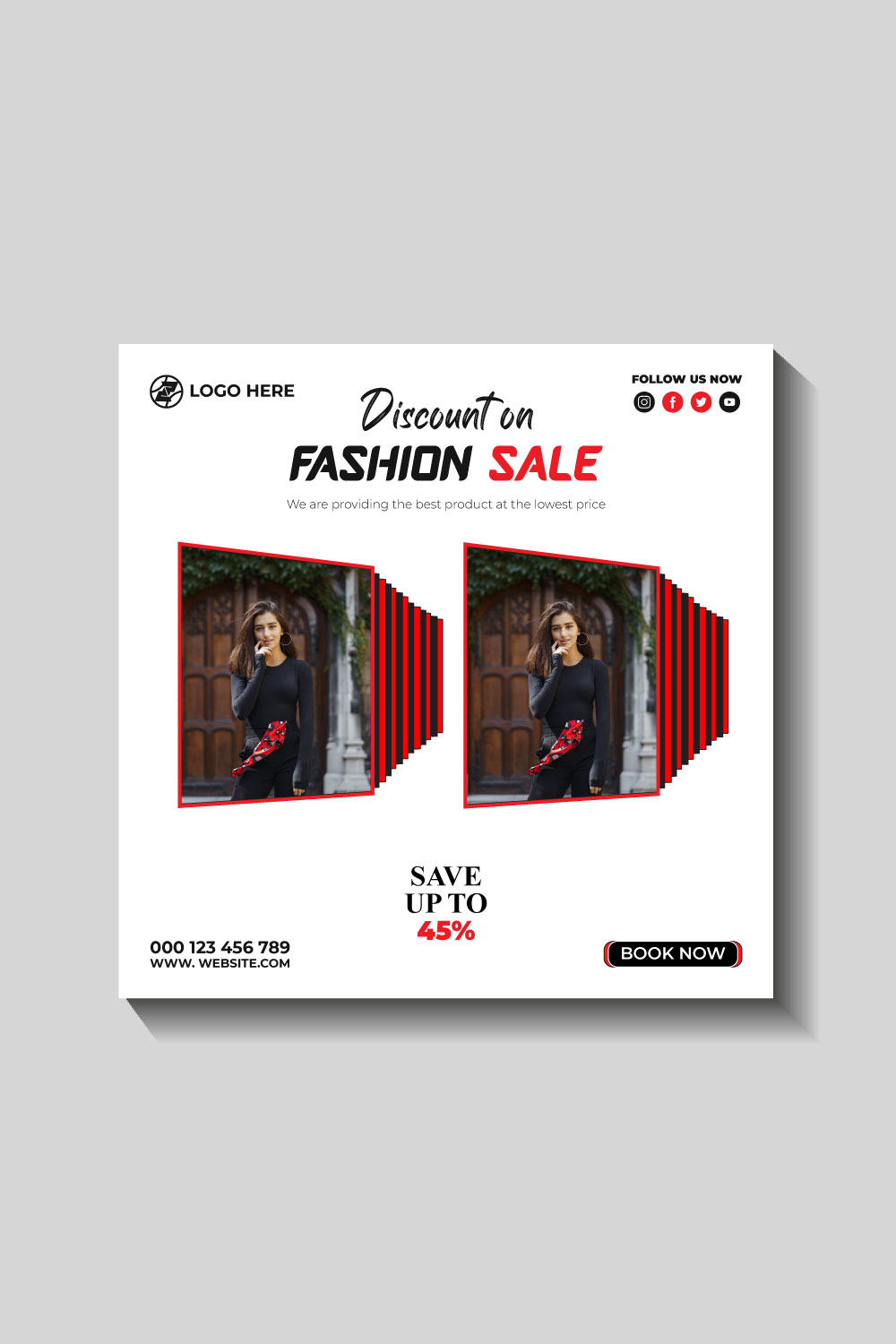 fashion sale social media post and web banner template pinterest preview image.