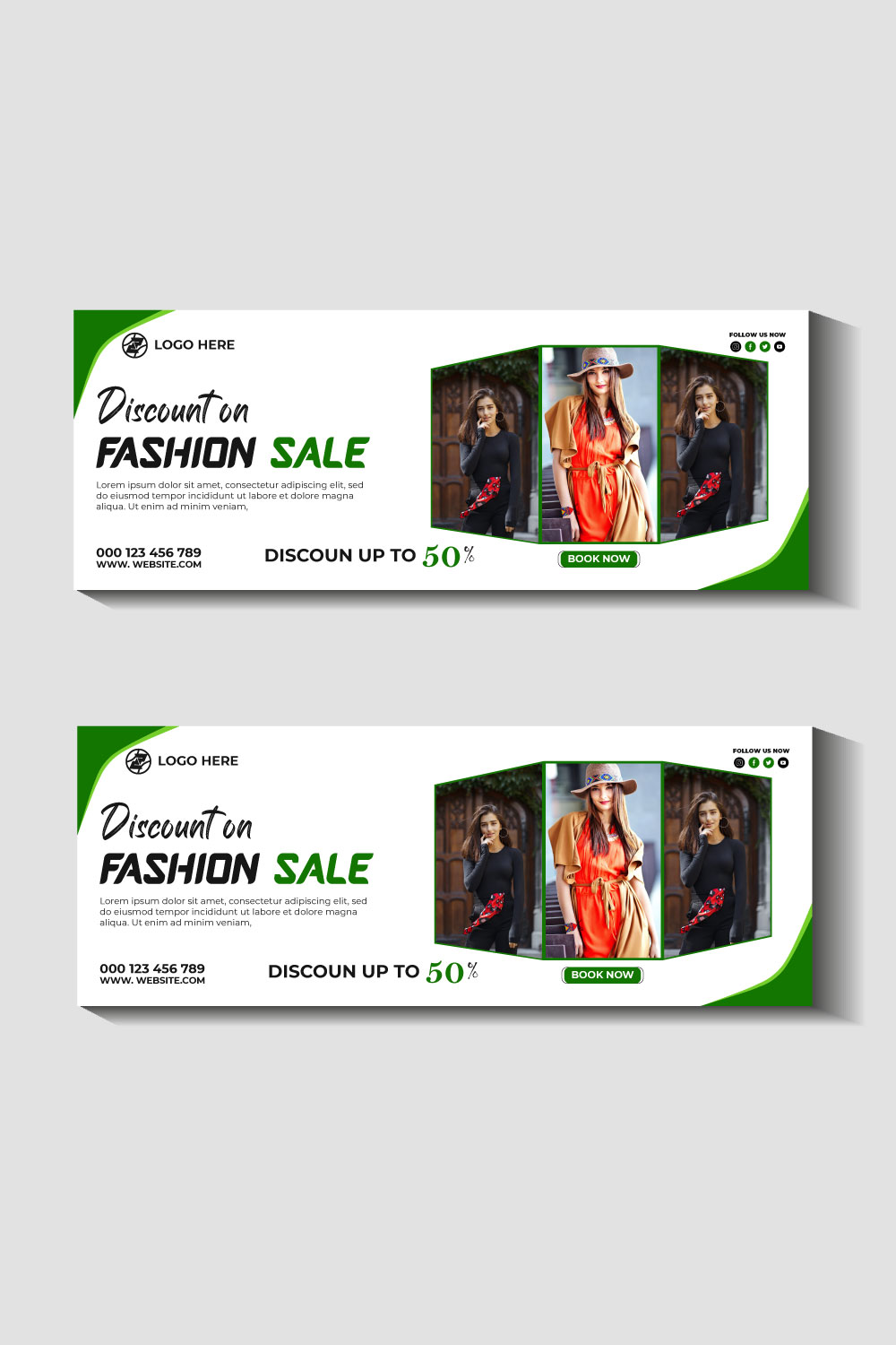 fashion sale social media post and web banner template pinterest preview image.