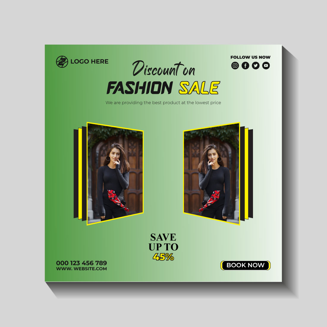 fashion sale social media post and web banner template preview image.