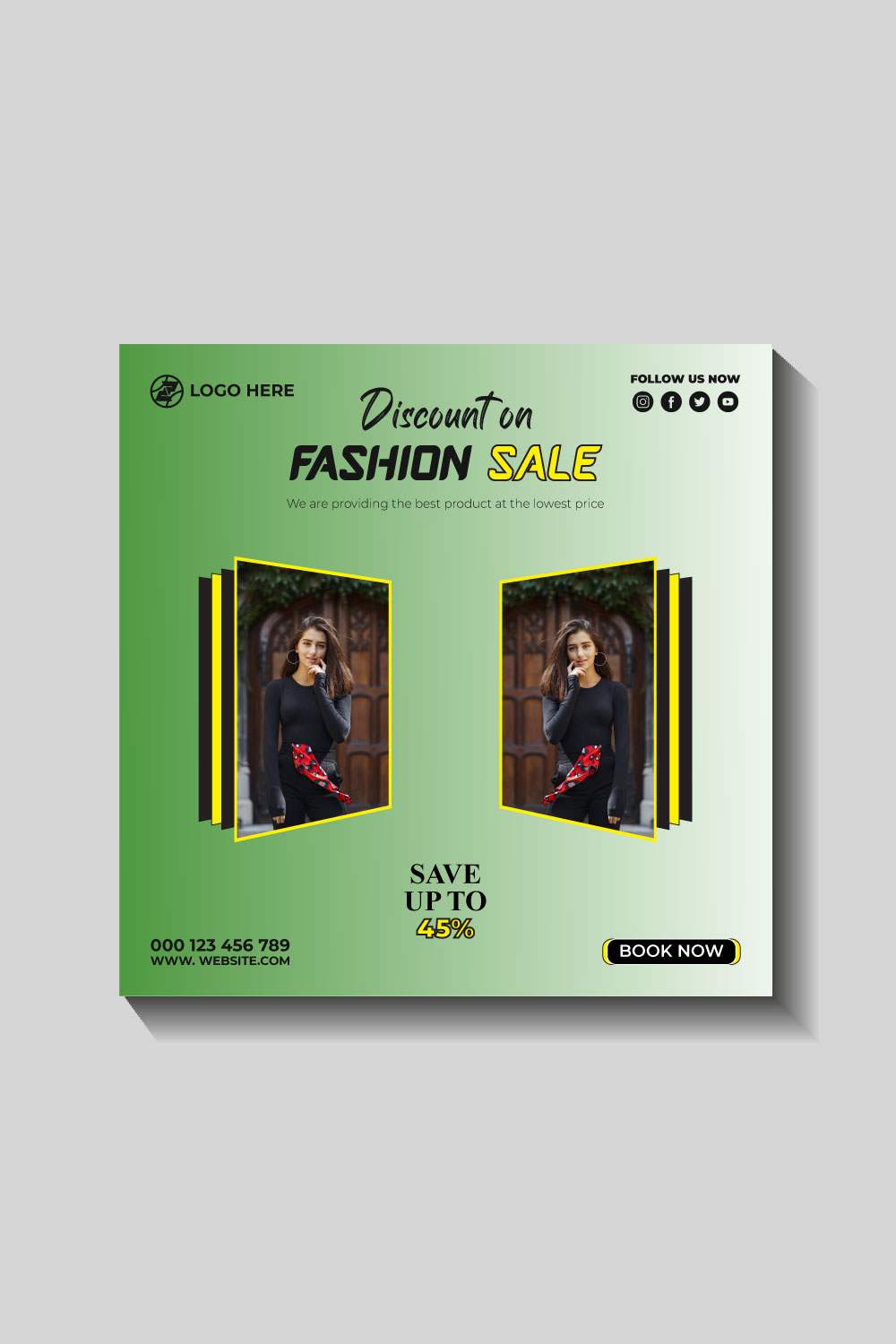 fashion sale social media post and web banner template pinterest preview image.