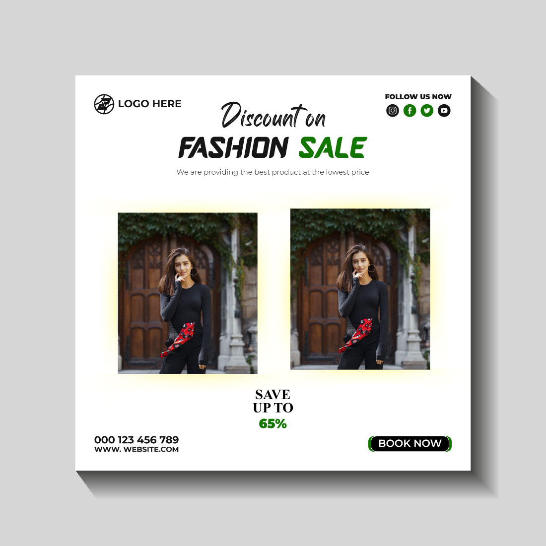 fashion sale social media post and web banner template preview image.