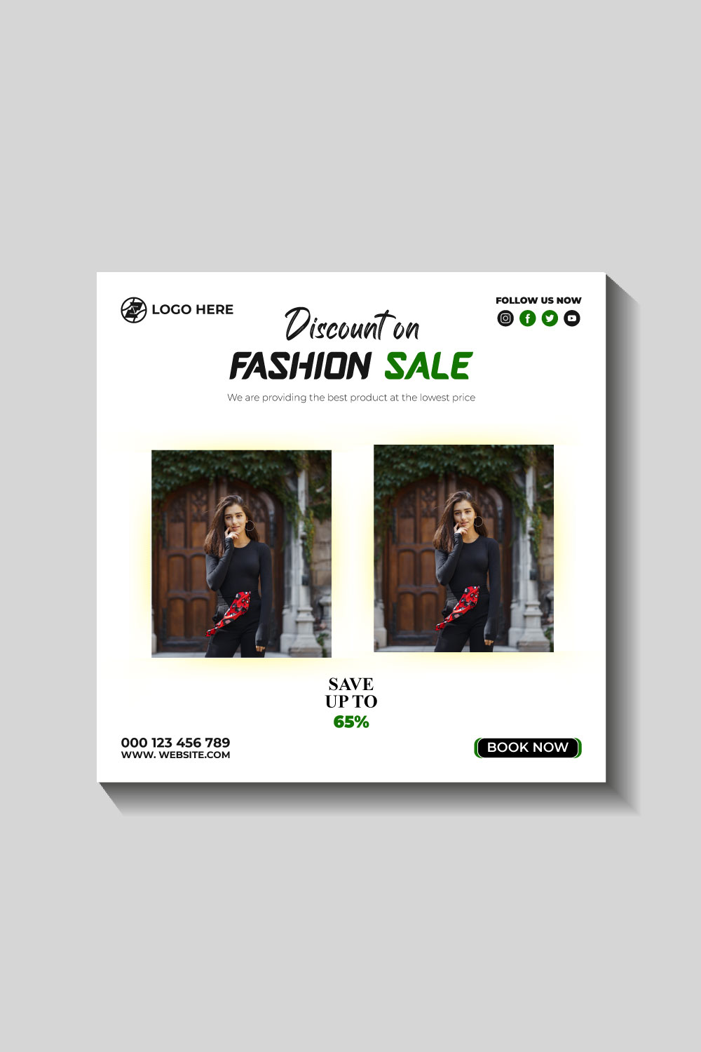 fashion sale social media post and web banner template pinterest preview image.