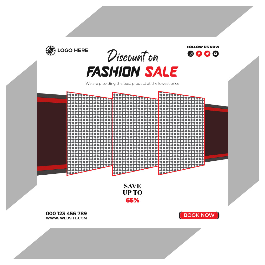 fashion sale social media post and web banner template preview image.