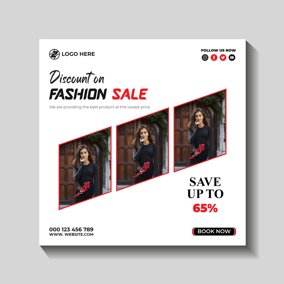 fashion sale social media post and web banner template preview image.