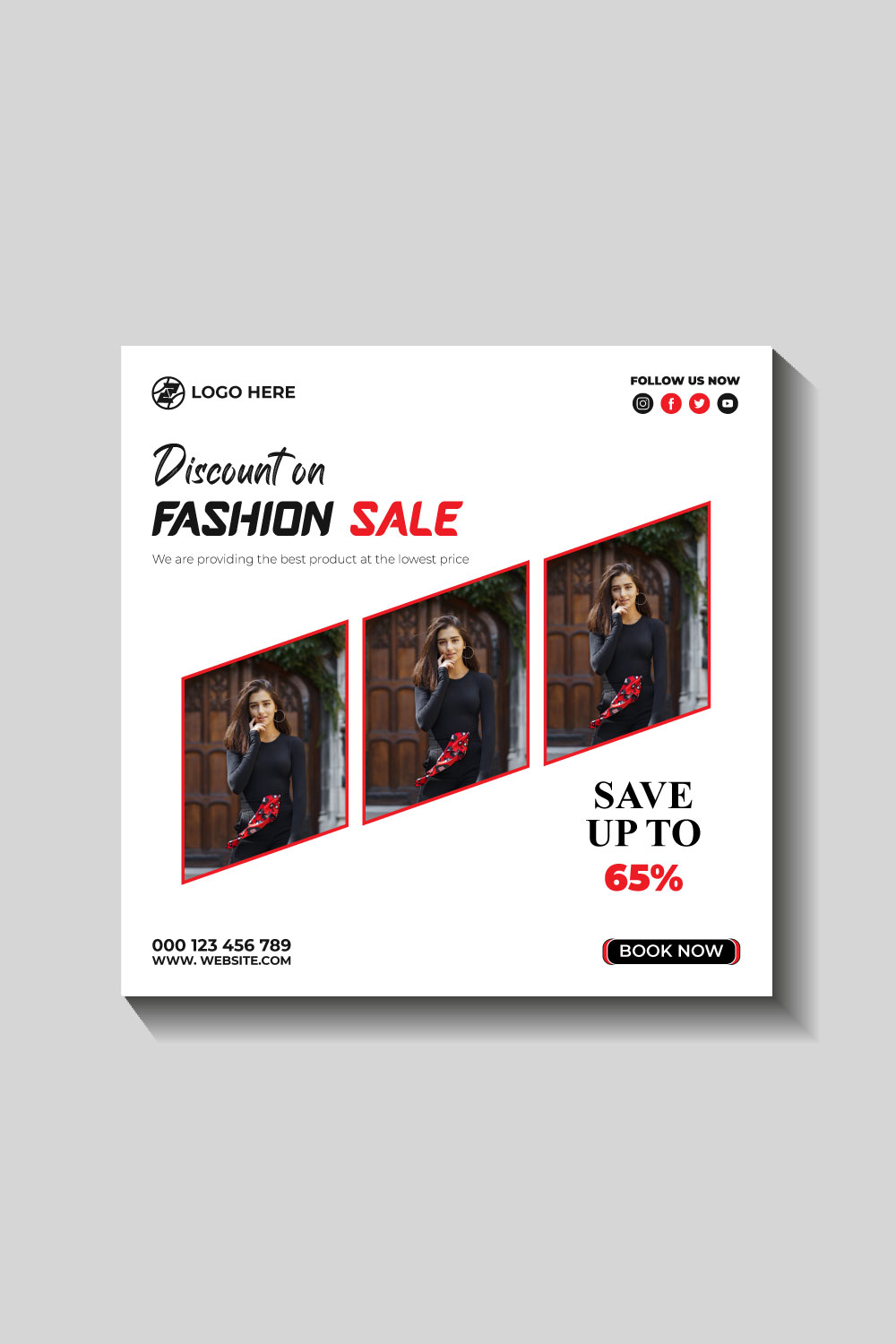 fashion sale social media post and web banner template pinterest preview image.