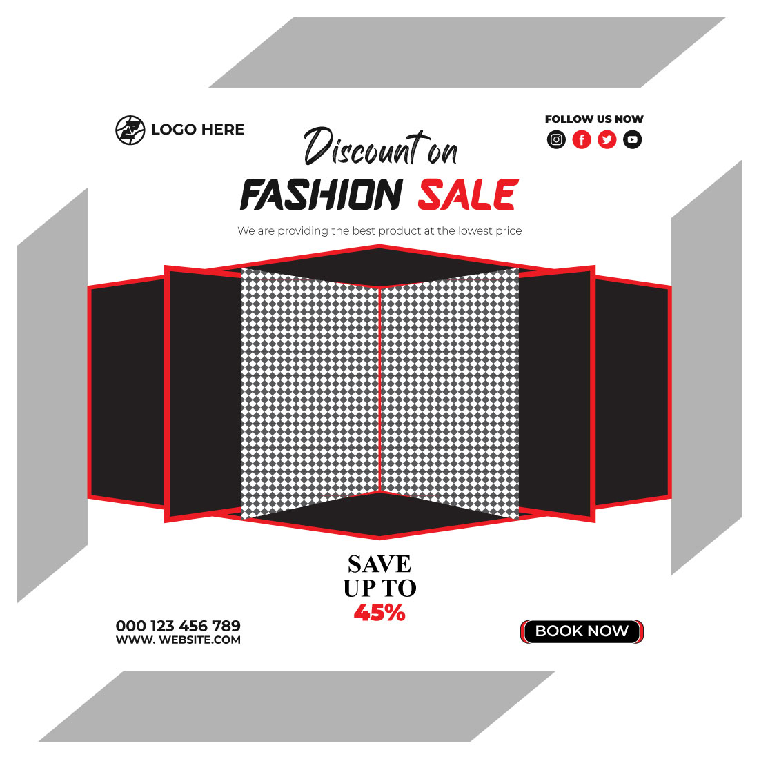 fashion sale social media post and web banner template preview image.