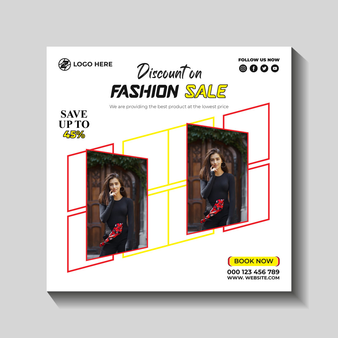 fashion sale social media post and web banner template cover image.