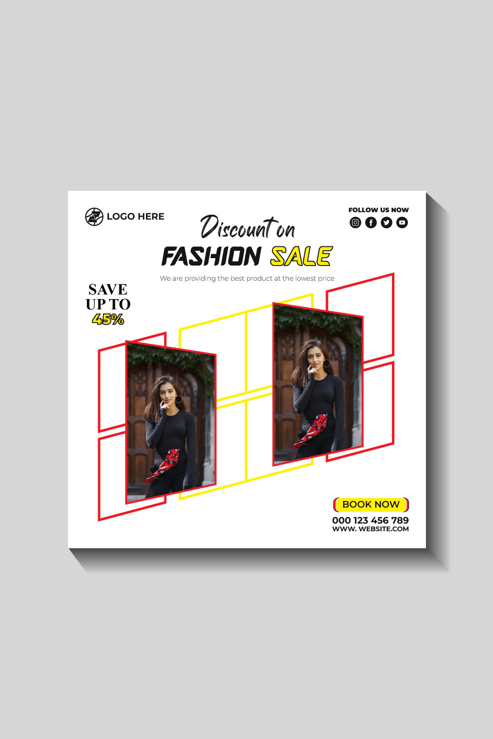 fashion sale social media post and web banner template pinterest preview image.