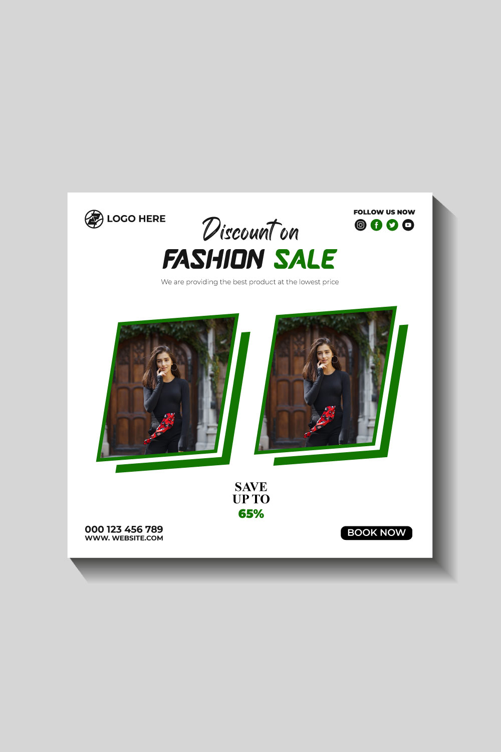 fashion sale social media post and web banner template pinterest preview image.